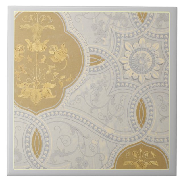 Cream And Gold Decorative Pattern Tile (Front)