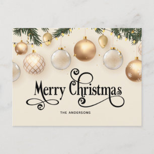 Cream and Gold Elegant Merry Christmas Holiday Postcard