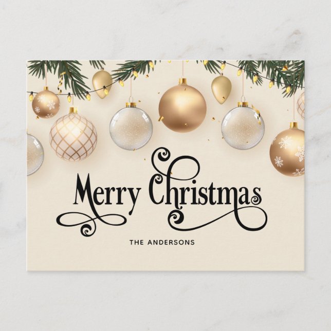 Cream and Gold Elegant Merry Christmas  Holiday Postcard (Front)