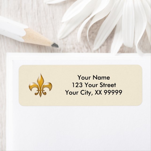 Cream and Gold Fleur de Lis Return Address Labels (Insitu)