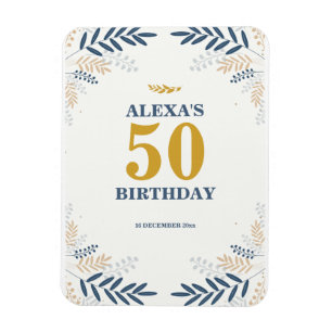 Cream and Gold Floral 50th Birthday Party  Magnet
