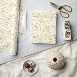 Cream and Gold Floral Gift Bag Wrapping Paper