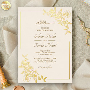 Cream and Gold Floral Leaves Branch Muslim Wedding