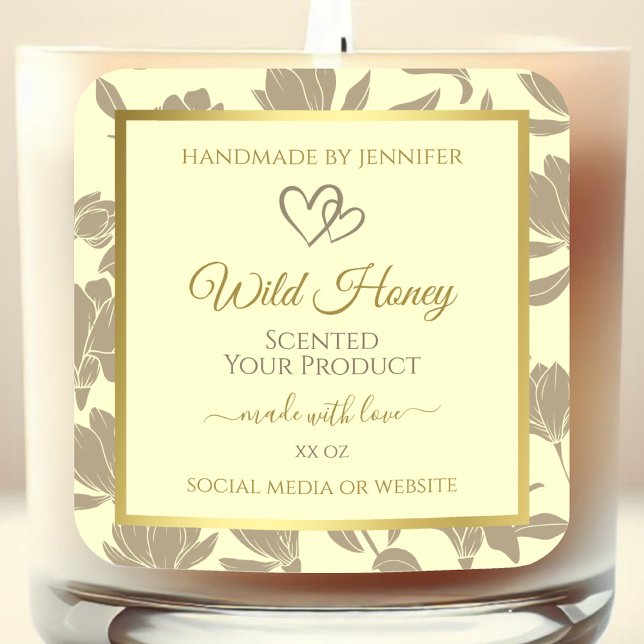 Cream and Gold Floral Product Labels with Hearts (Creator Uploaded)