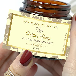 Cream and Gold Floral Product Labels with Hearts