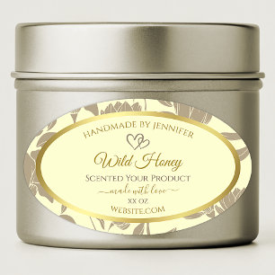 Cream and Gold Floral Product Labels with Hearts