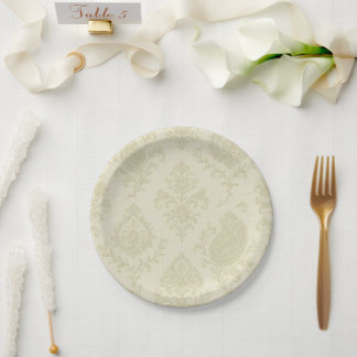 Cream And Gold Floral Wedding Paper Plate