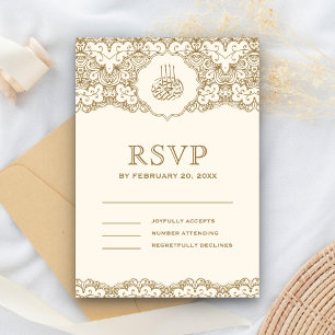 Cream and Gold Lace Islamic Muslim Wedding RSVP Card