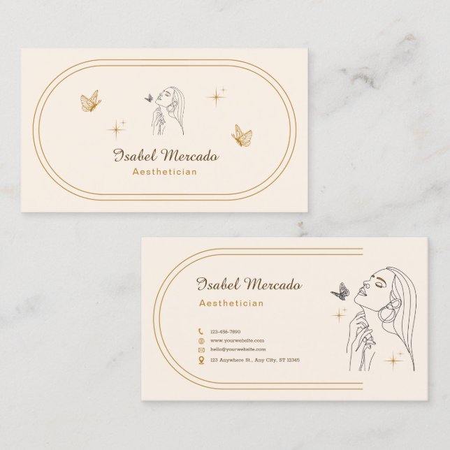 Cream and Gold Minimalist Aesthetician  Business Card (Front/Back)