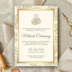 Cream and Gold Paisley Islamic Mehndi Ceremony Invitation