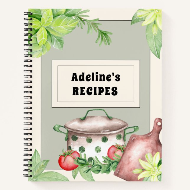 Cream and Green Fillable Recipe Book (Front)