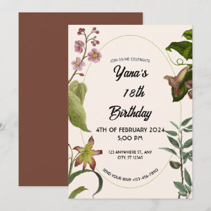 Cream and Green Floral 18th Birthday  Invitation