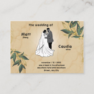 Cream and Green Floral Vintage Illustration Weddin Enclosure Card