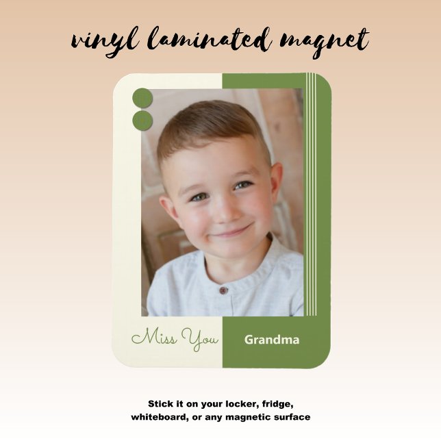 Cream and green miss you grandma photo magnet (Creator Uploaded)