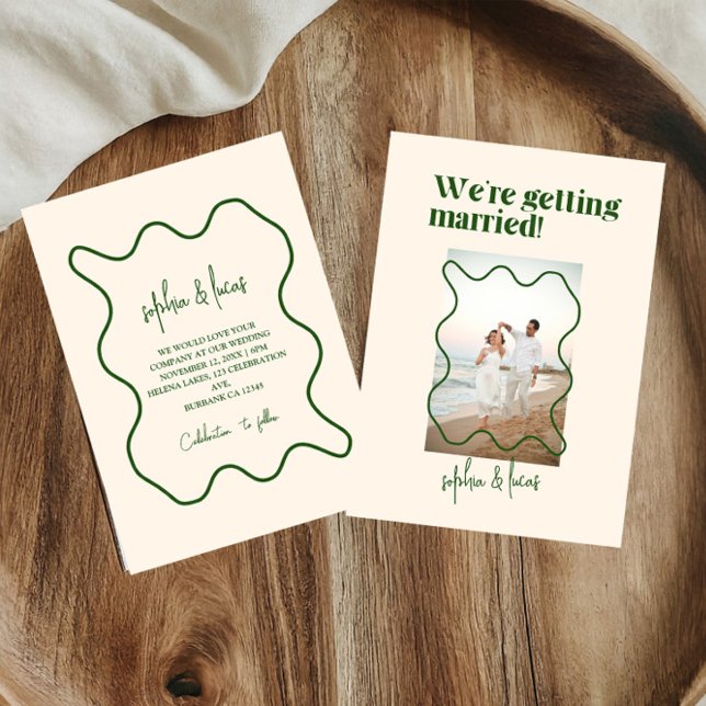 Cream and Green  Simple Modern Wedding Invitation (Creator Uploaded)