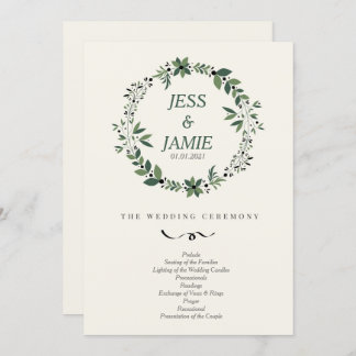 Cream and Green Wedding Program Invitation
