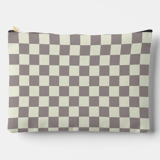 Cream and Grey Check Accessory Pouch (Front)