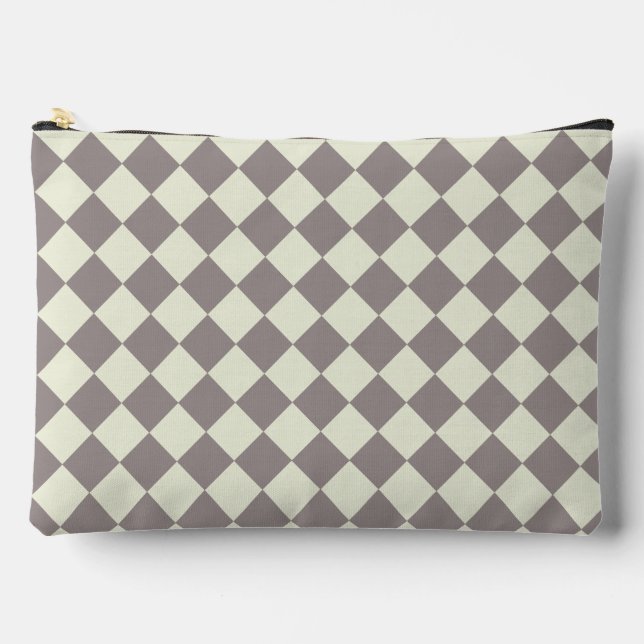 Cream and Grey Diamonds Accessory Pouch (Front)