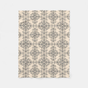 Cream and Grey Elegant Victorian Style Damask Art Fleece Blanket