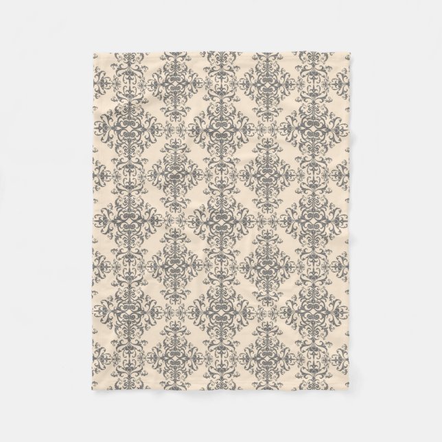 Cream and Grey Elegant Victorian Style Damask Art Fleece Blanket (Front)