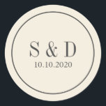 Cream and Grey |  Wedding Classic Monogram Classic Round Sticker<br><div class="desc">Designed to match our Cream and Ivory Organic Wedding  collection,  round stickers feature your initials or monogram and wedding date on a elegant blue grey.</div>