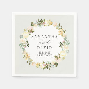 Cream and Grey Wedding floral personalised Napkin