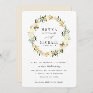 Cream and Ivory Botanical Floral Wreath Wedding Invitation