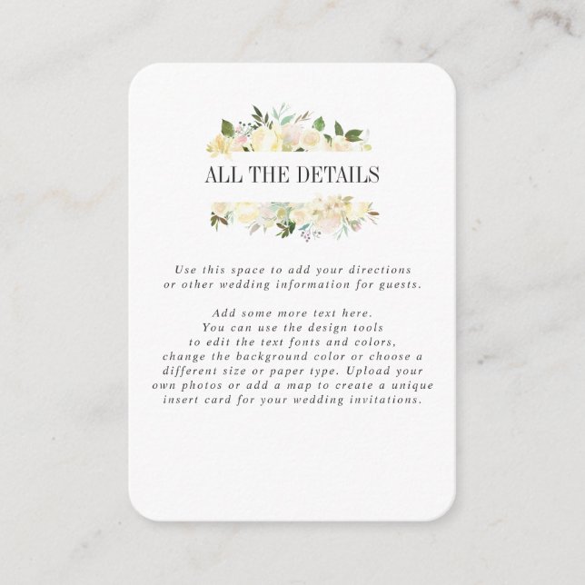Cream and Ivory WEDDING Details Directions Enclosure Card (Front)