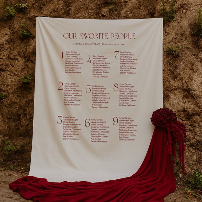 Cream and Maroon Wedding Seating Chart Fabric Tapestry (Creator Uploaded)