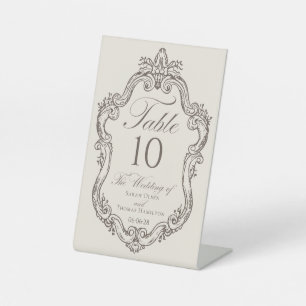 Cream And Mocha Creast Wedding Table Number Pedestal Sign