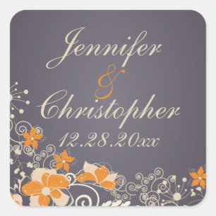 Cream and Orange Autumn Flowers Wedding Square Sticker