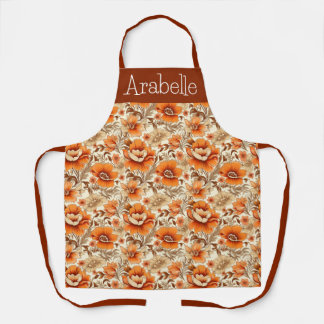 Cream and Orange Floral Apron for Thanksgiving