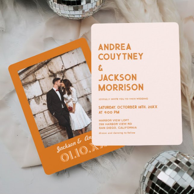 Cream and  Orange Retro Boho Wedding Invitation (Creator Uploaded)
