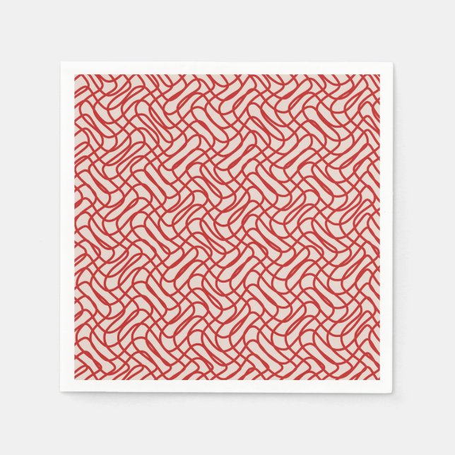 Cream And Red Abstract Line Pattern Napkin (Front)