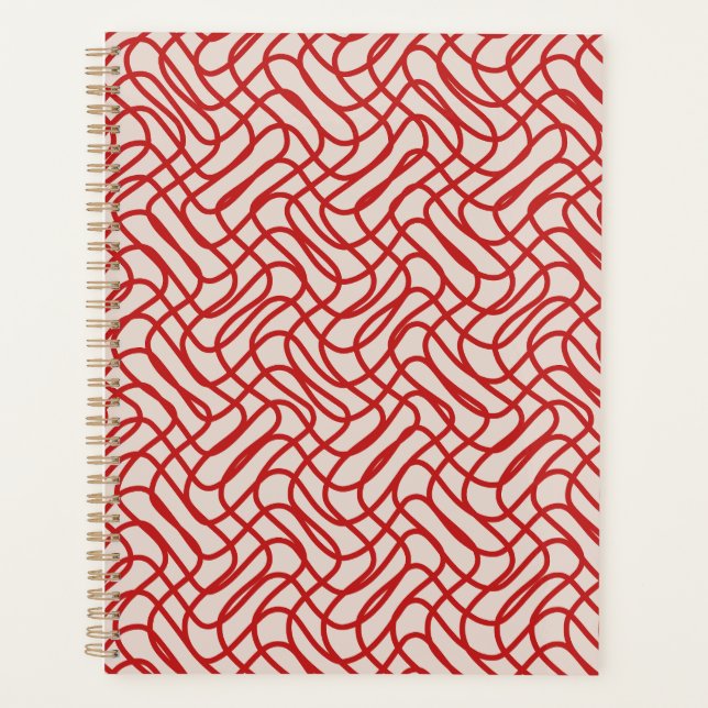 Cream And Red Abstract Line Pattern Planner (Front)