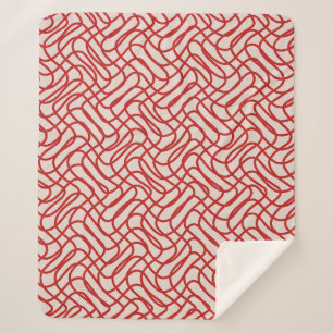 Cream And Red Abstract Line Pattern Sherpa Blanket