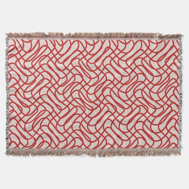 Cream And Red Abstract Line Pattern Throw Blanket (Front)