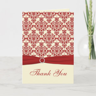 Cream and Red Damask Thank you Card