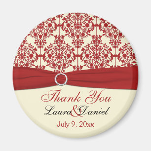 Cream and Red Damask Thank You Magnet