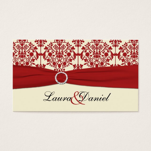 Cream and Red Damask Wedding Favour Tag (Front)