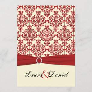 Cream and Red Damask Wedding Invitation