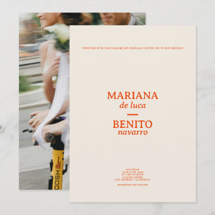 Cream and Red Modern Minimalist Photo Wedding Invitation