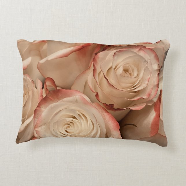 Cream and Red Tipped Roses Accent Pillow (Back)