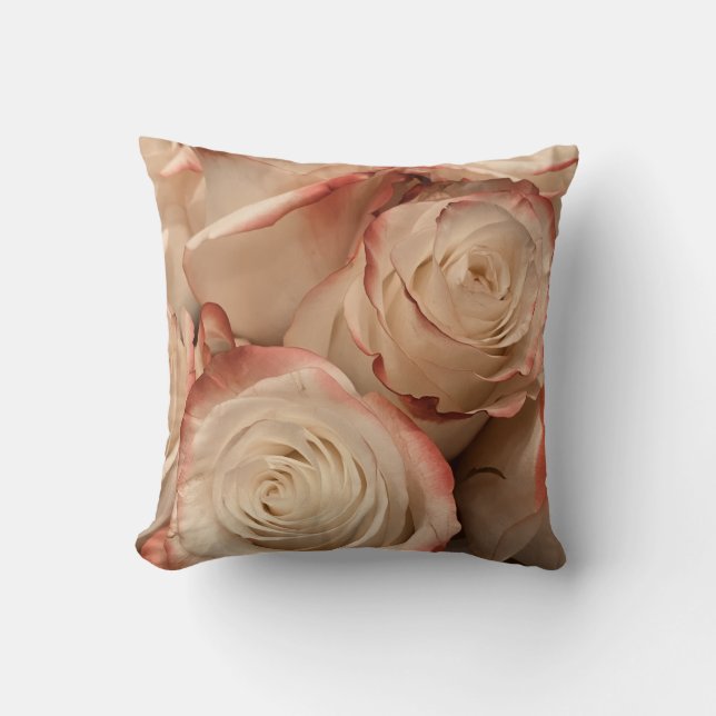 Cream and Red Tipped Roses Classic Throw Pillow (Front)
