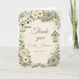 Cream and Sage Green Baby Shower Thank You Card