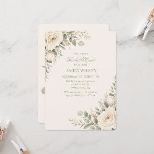 Cream and Sage Green Greenery Bridal Shower  Invitation