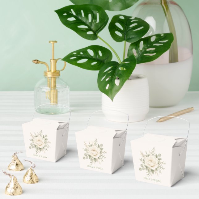 Cream and Sage Green Greenery Wedding Favour Box (Multiple)