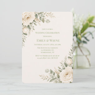 Cream and Sage Green Greenery Wedding Invitation