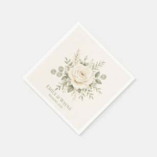 Cream and Sage Green Greenery Wedding Napkin