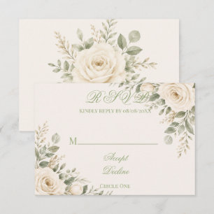 Cream and Sage Green Greenery Wedding RSVP Card